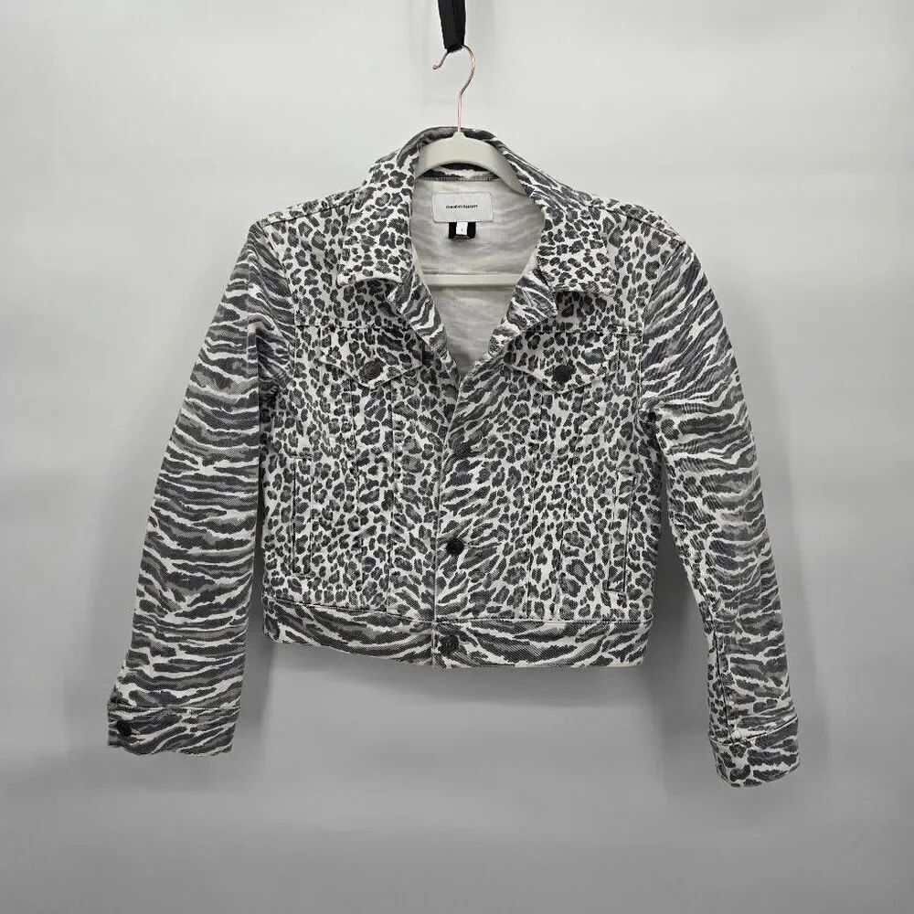 Current Elliott The Baby Trucker Jean Jacket Size 1 Small Animal Print Denim
